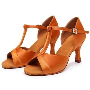 Dance & Sway Women's Satin Ankle Strap Latin Ballroom Dance Shoes - Brown - US 8
